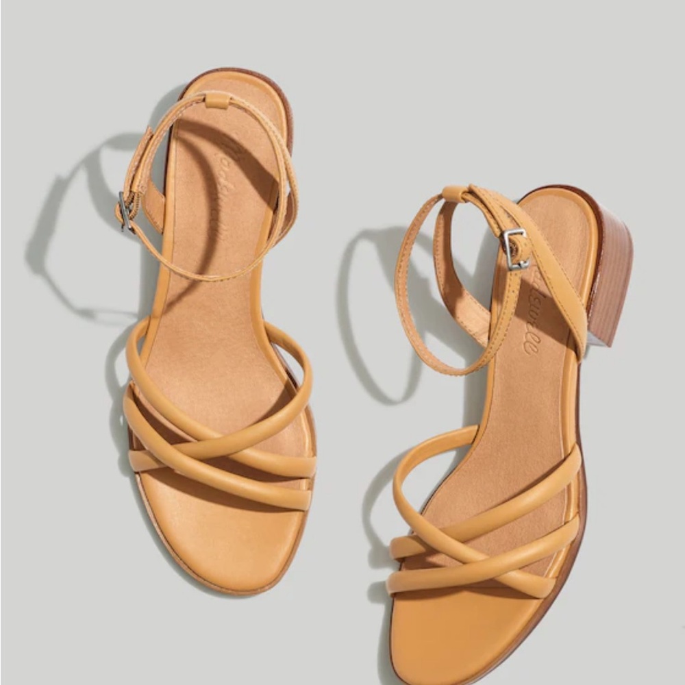 Madewell Gena Sandal - Women’s Tan Strappy Low Block Heel Sandals, - Picture 5 of 6